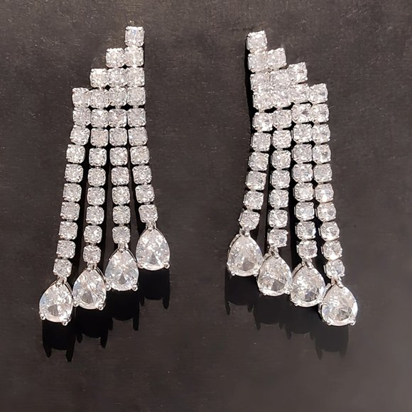 Silver Water Droplet Earrings - Picture 3 of 5